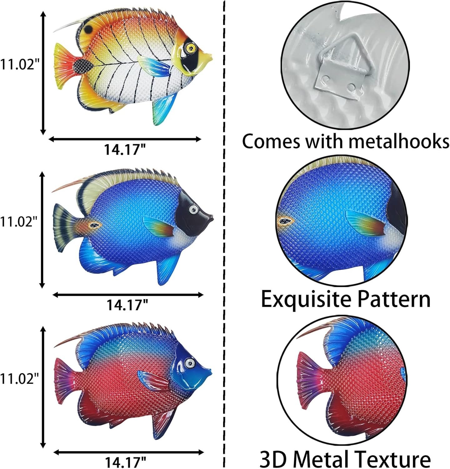 Metal Fish Sea Wall Decor Outdoor Garden Hanging Art Sculptures Home Ocean Theme Decorations for Kitchen - 图片 4