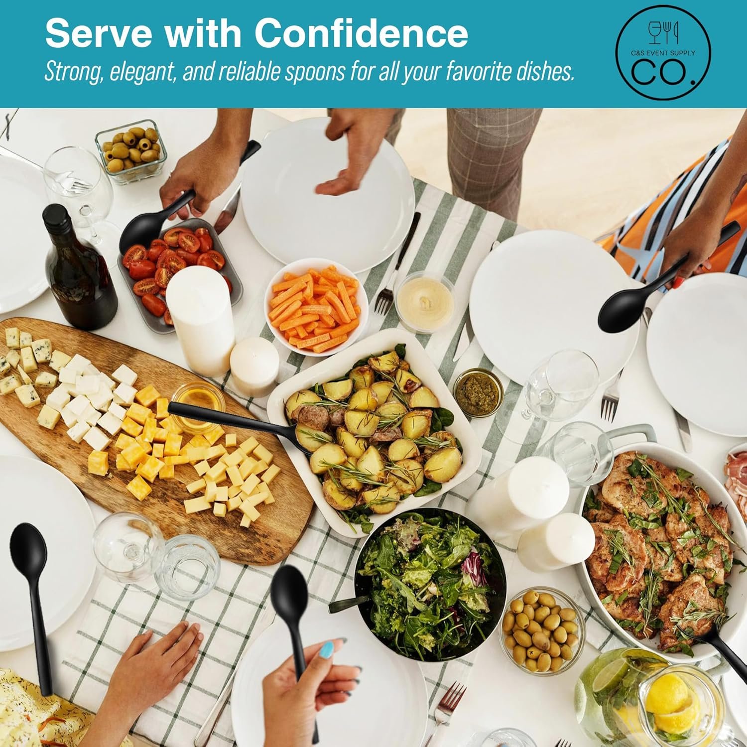 10" Black Plastic Serving Spoons for Buffet, Bulk 12 Count, Heavy Duty Disposable Spoon - 图片 4