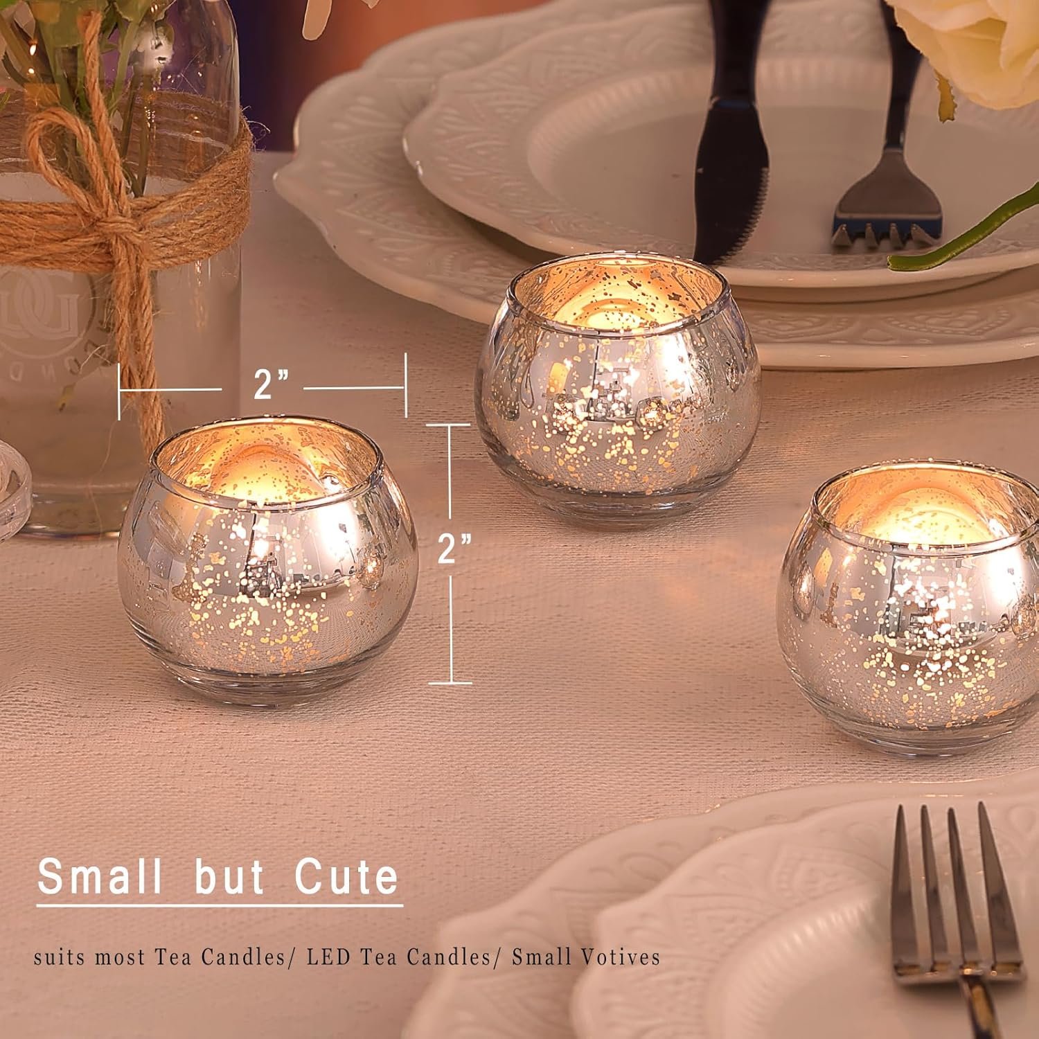 Candle Holders Set of 12 - Mercury Glass Votives Candle Holder - Christmas Tealight Candle Holder for Home Decor and Weddings/Parties Table Centerpieces - 图片 4