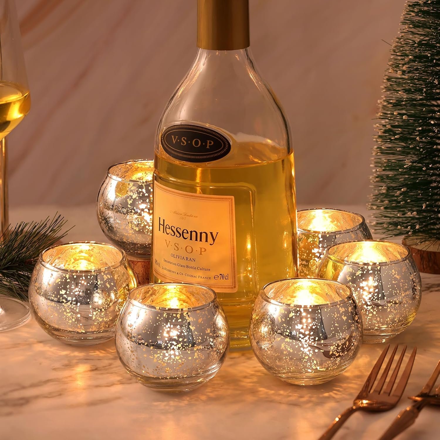 Candle Holders Set of 12 - Mercury Glass Votives Candle Holder - Christmas Tealight Candle Holder for Home Decor and Weddings/Parties Table Centerpieces - 图片 2