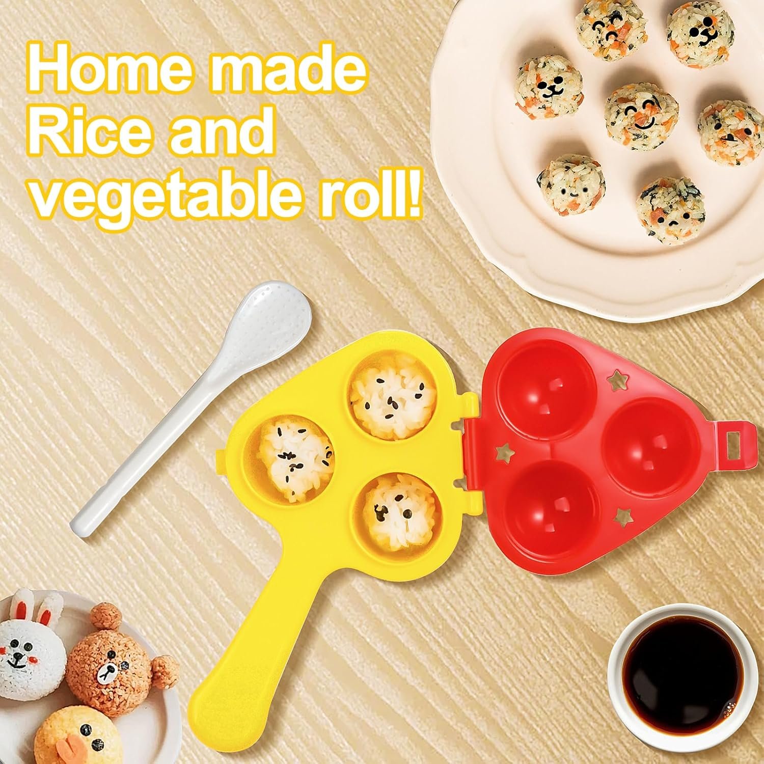 Rice Ball Mold, Upgraded Rice Ball Shaker, Onigiri Rice Ball Maker Molds for Kids, DIY Mini Sushi Maker Mold - 图片 2