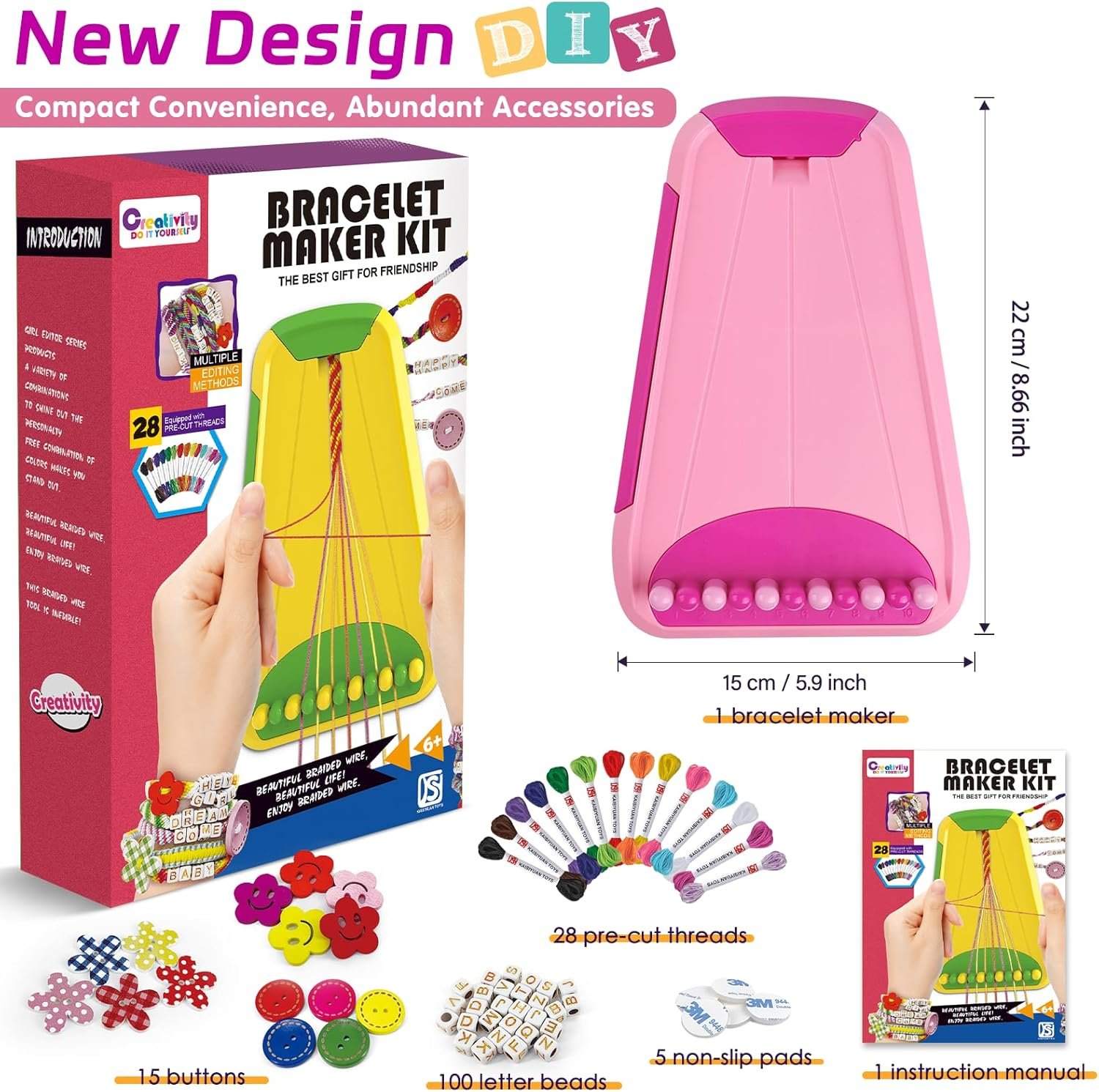 Friendship Bracelet Making Kit for Girl,Kids Jewelry Making Kit with 28 Pre-Cut Threads - 图片 2