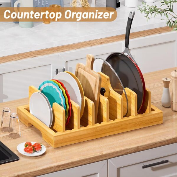 Bamboo Pot and Pan Organizer, Pot Lid Organizer Holder Rack for Countertop Drawer - 图片 2