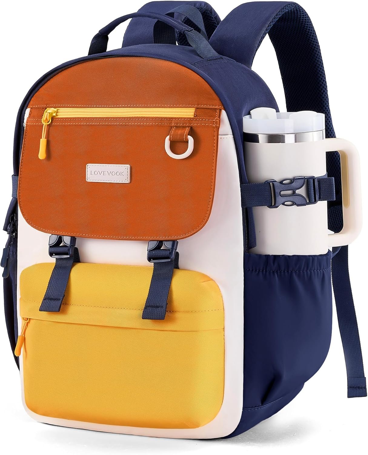 School Backpack for Girls with Large Tumbler Holder Pockets, Student Cute Bookbag 15.6 inch Laptop Daypack