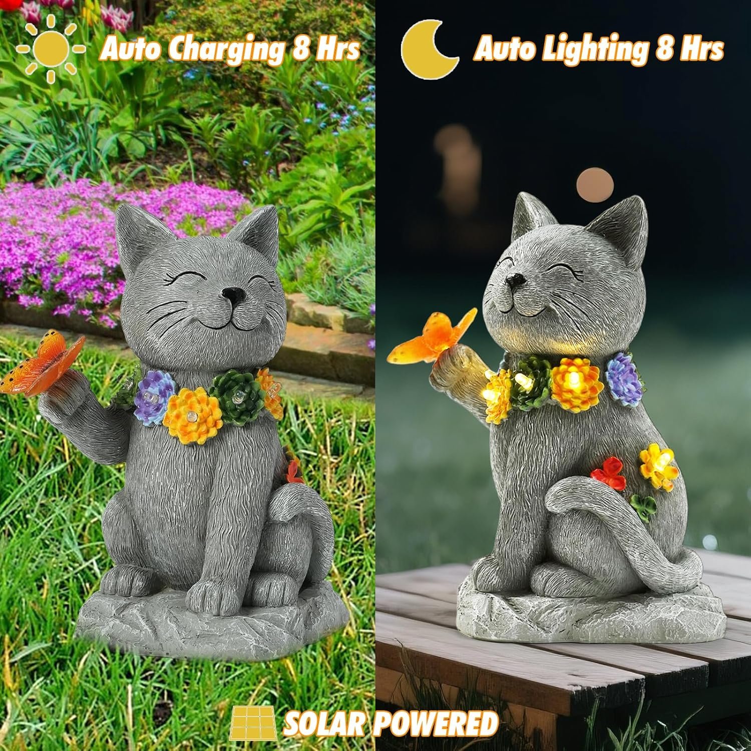 Outdoor Solar Cat Garden Statue -Suitable for Lawn Decoration, Porch,Yard Decorations Outdoor - 图片 2