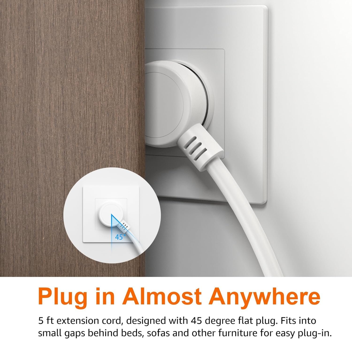 " 3 Outlet 3 USB Ports, 1 USB-C(15W) and 2 USB-A(12W), 5 ft Extension Cord, Home, Office, Travel, White " - 图片 2
