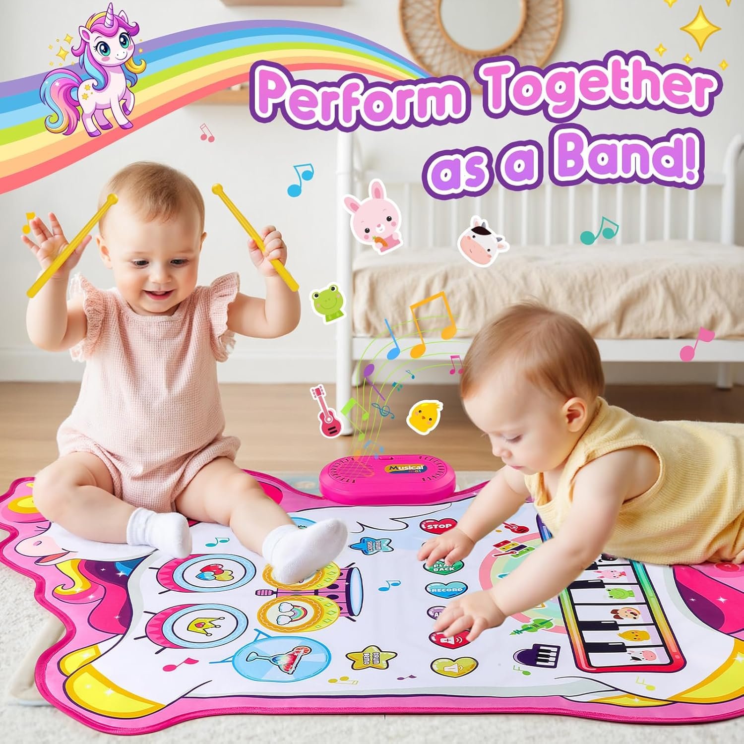 "Unicorn Musical Mat for 1 2 3 Year Old Girls, 3 in 1 Piano Drum Mat Unicorn Gifts for 1-3 Year Old Girls, Toddler Toys 1st Birthday Presents for Kids Early Educational Music Toys " - 图片 4
