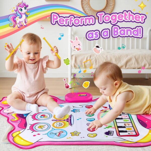 Unicorn Musical Mat for 1 2 3 Year Old Girls, 3 in 1 Piano Drum Mat Unicorn Gifts for 1-3 Year Old Girls, Toddler Toys 1st Birthday Presents for Kids Early Educational Music Toys - 图片 4