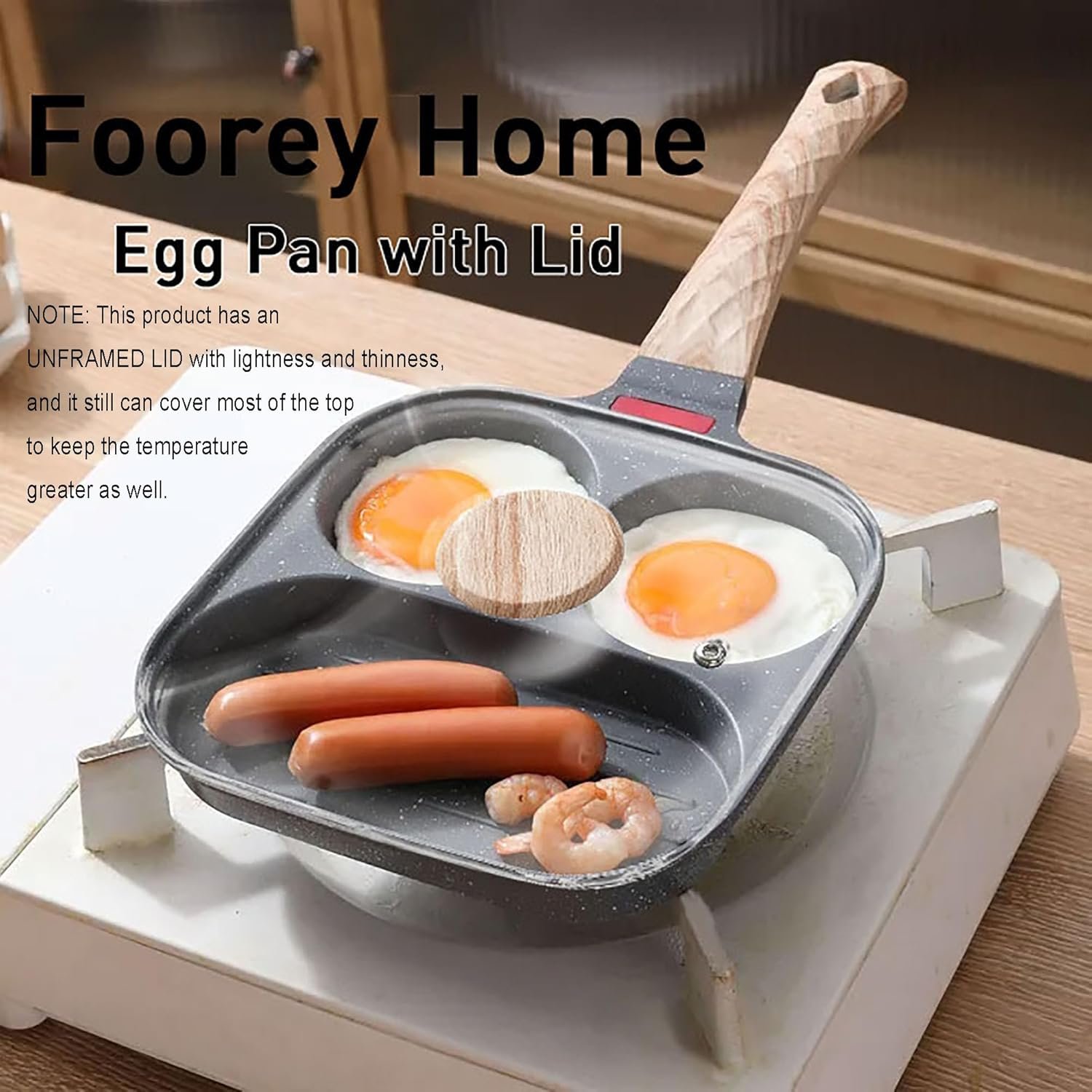3-In-1 Divided Nonstick Egg Pan with Lid Breakfast Grill Pan Skillet Compatible with Gas Stove & Induction Cooktops - 图片 4