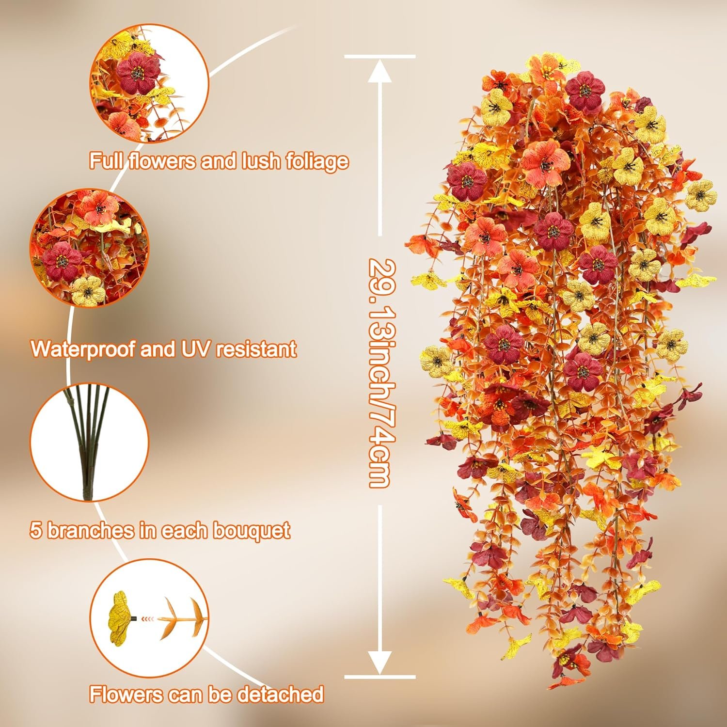 6 Bunches 3-Color Fake Fall Flowers for Decoration - 图片 4