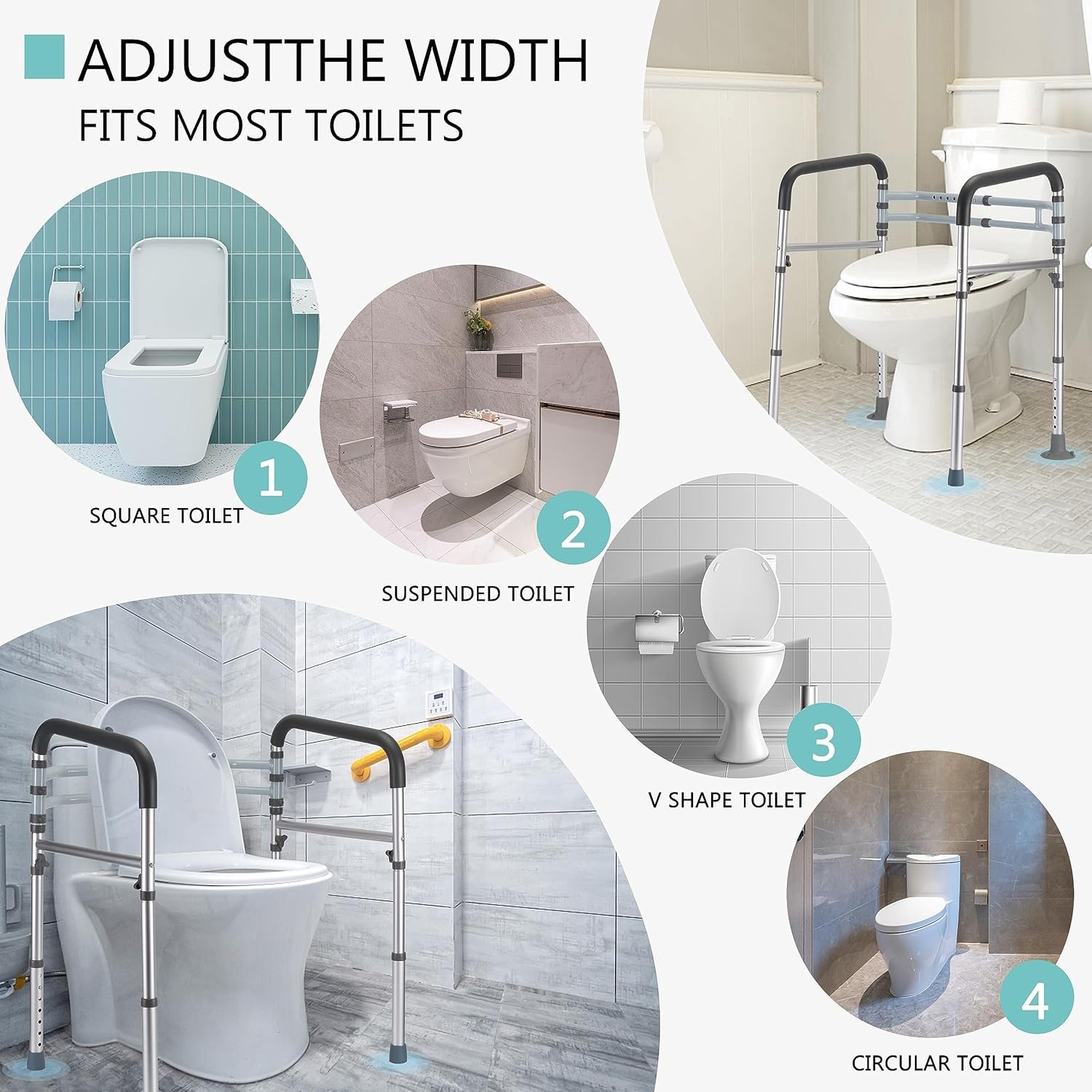 Toilet Safety Rails, Adjustable Toilet Frame for Elderly, Seniors, Handicap & Disabled, Foldable Handicap Toilet Handles Fit Any Toilets - 图片 2
