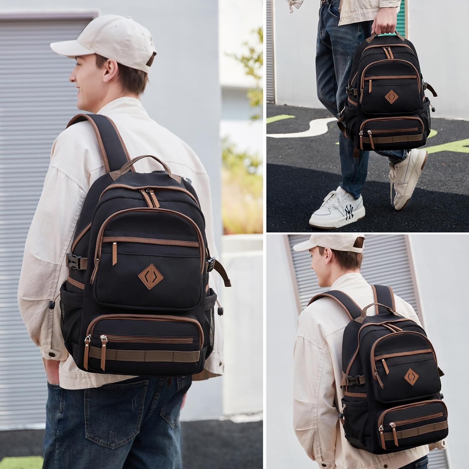 College Bookbags Women Men Anti Theft Travel Backpacks Large Elementary Middle High School Bags for Kids Teens Girls Boys Students Adults Causal Daypack-Black - 图片 2