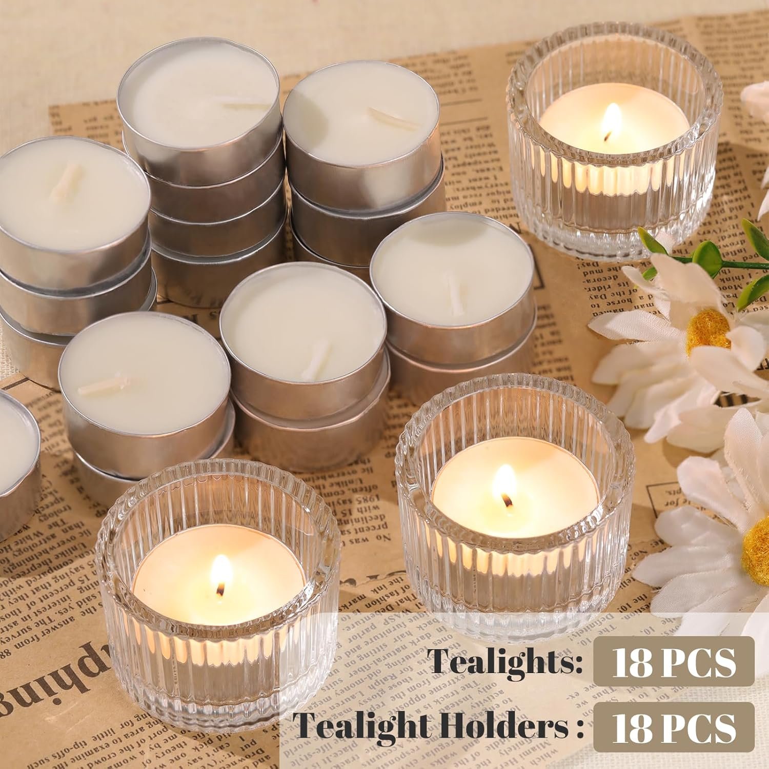 18 pcs Clear Tealight Candle Holders with 18PCS Tealights Candles, Glass Votive Candle Holders Set for Table Centerpiece - 图片 5