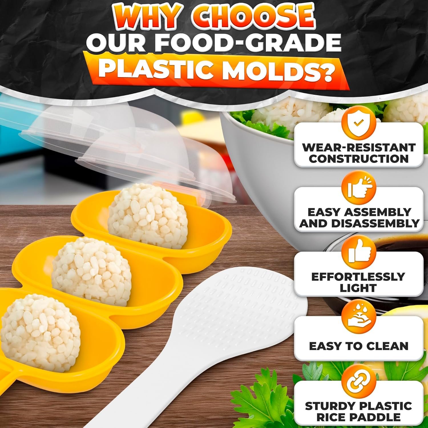 Rice Ball Mold with Paddle Spoon – Rice Ball Maker Mold for Temari Sushi, Yaki-Onigiri - 图片 2