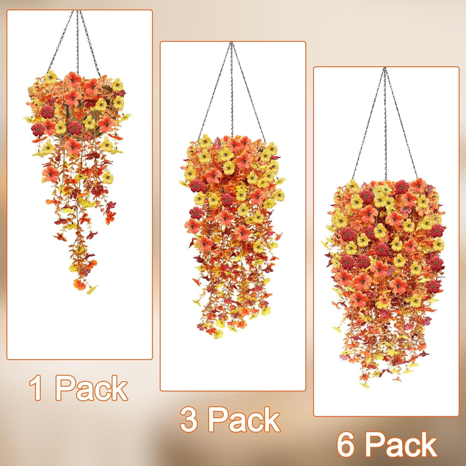 6 Bunches 3-Color Fake Fall Flowers for Decoration - 图片 3