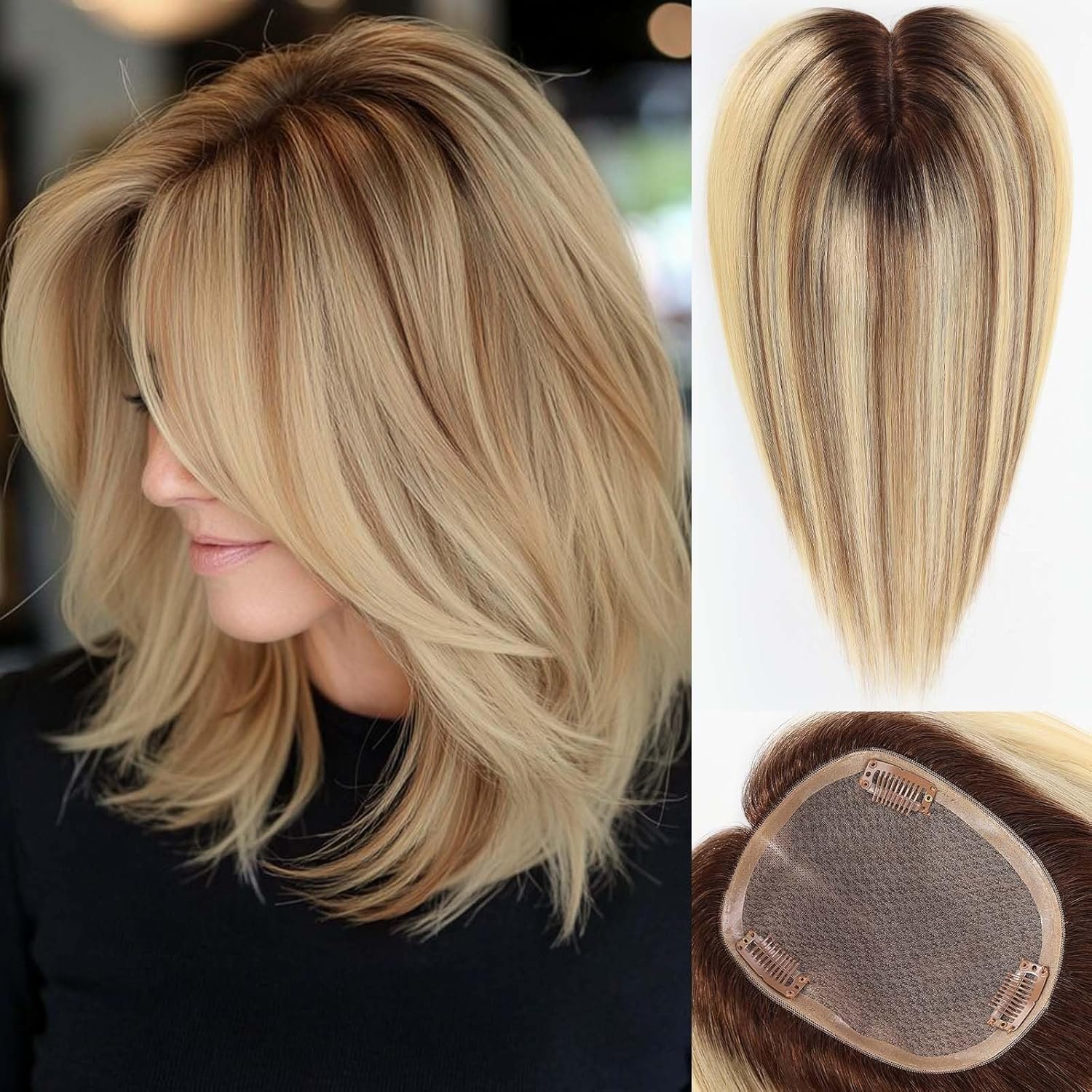 Real HumanHair Toppers for Women with Thinning,65g Hand-moven Topper