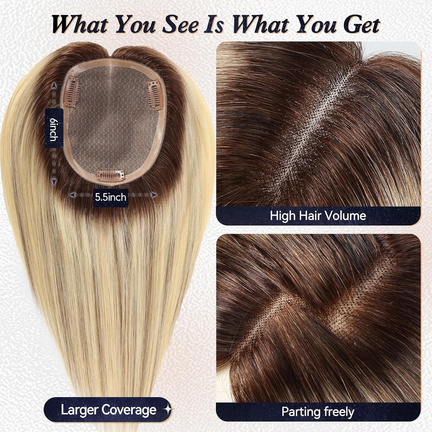 Real HumanHair Toppers for Women with Thinning,65g Hand-moven Topper - 图片 2