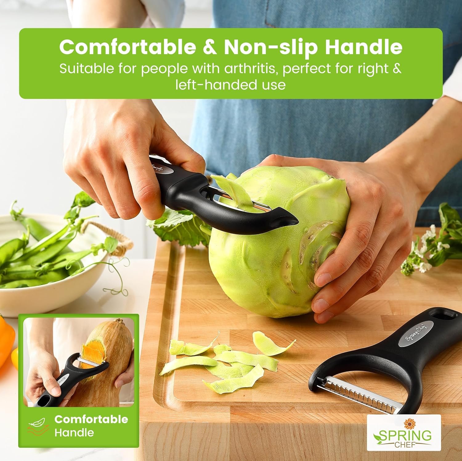 Spring Chef Swivel & Vegetable Julienne Peeler Set for Kitchen with Stainless Steel Sharp Blades - 图片 3