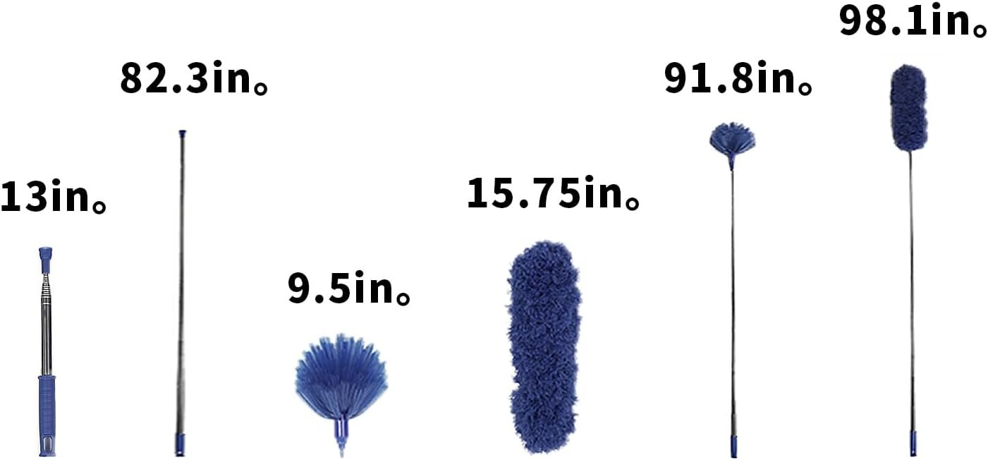 Washable Cleaning Duster Kit with 2 Duster Heads, Cobweb Duster, Corner Brush, Aluminum Telescoping Pole for Ceiling Fan - 图片 4