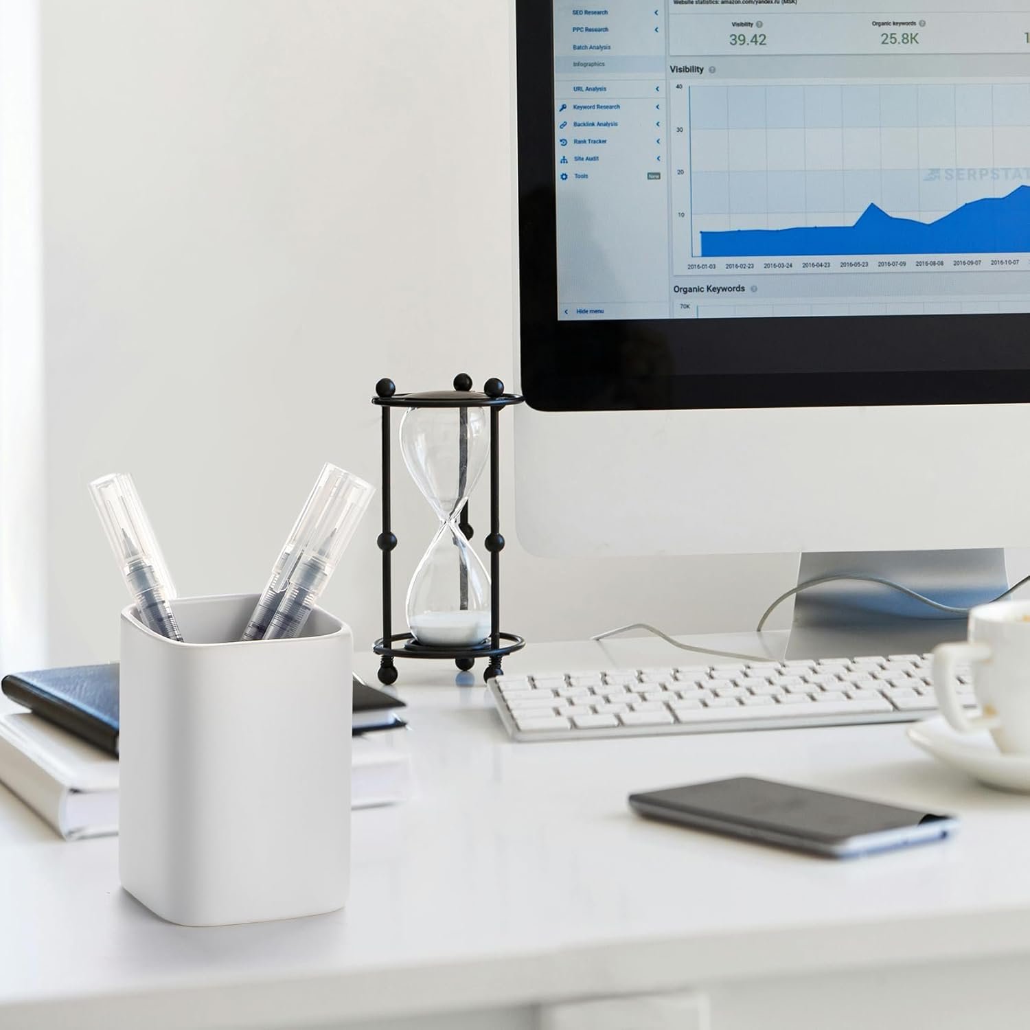 2 Pack Pencil Holder for Desk ,Ceramic Pencil Cup Desk Organizer, Makeup Brush Holder Cute, Stationery Accessories for Office - 图片 4