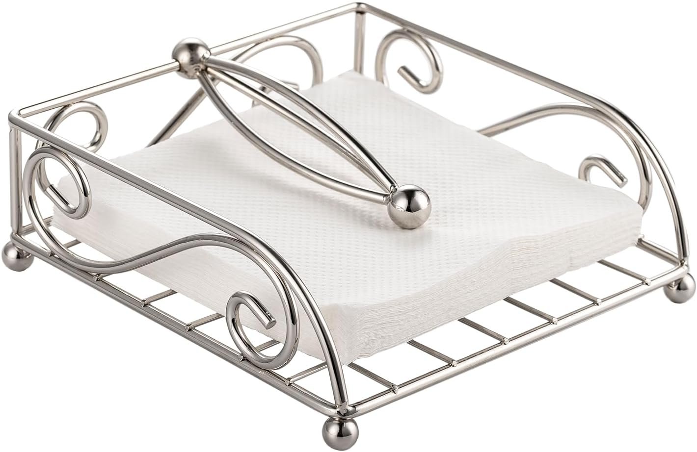 Napkin Holders for Table Metal Napkin Holder for Kitchen with Weight Arm Flat Napkin Dispenser Stainless Steel Lavish Home Hotel Decorative Holder Silver Chrome
