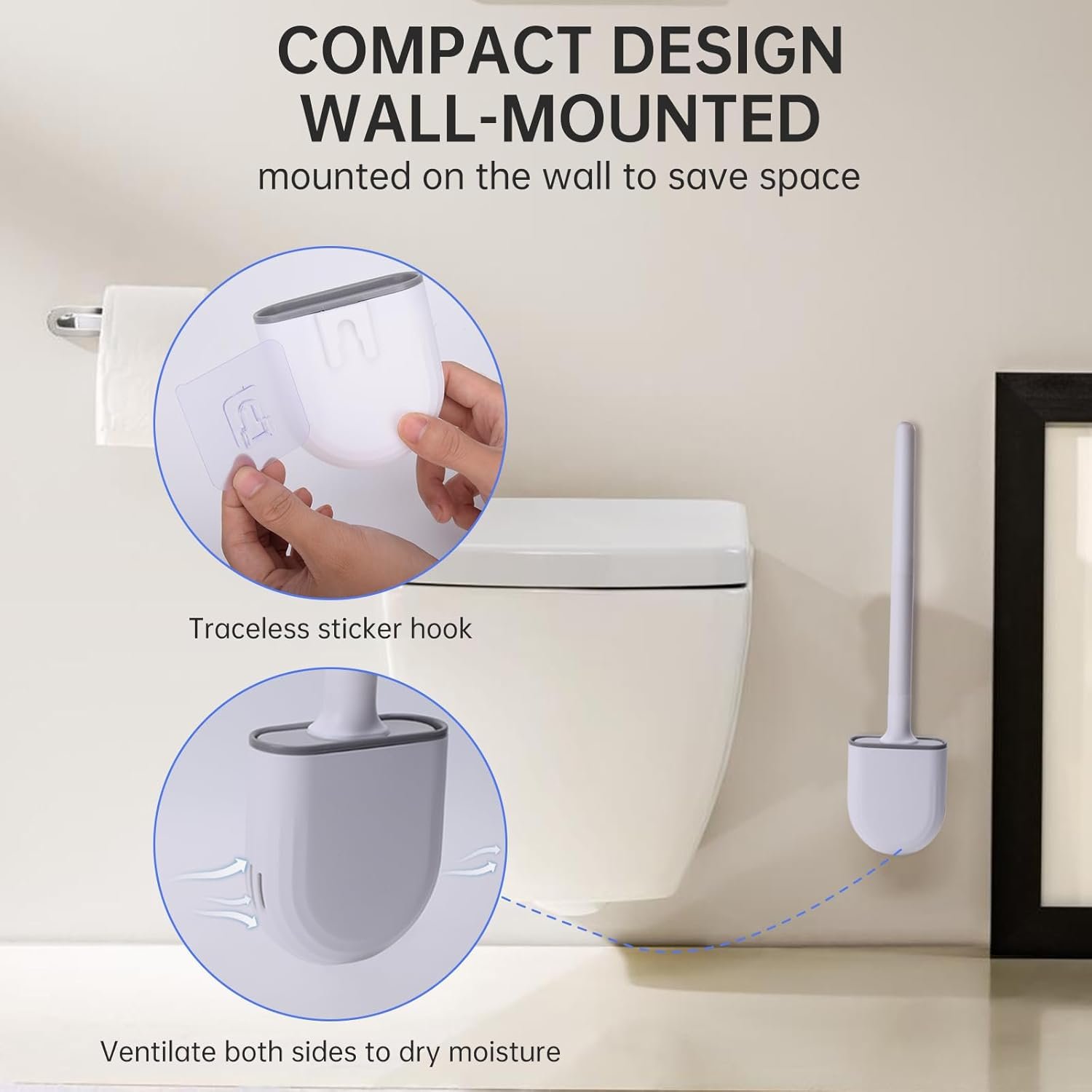 Toilet Bowl Brush, Toilet Brush Silicone Won't Damage Toilets, Wall Mounted Toilet Brush-Anti-Roll, Anti-Drip Design - 图片 3