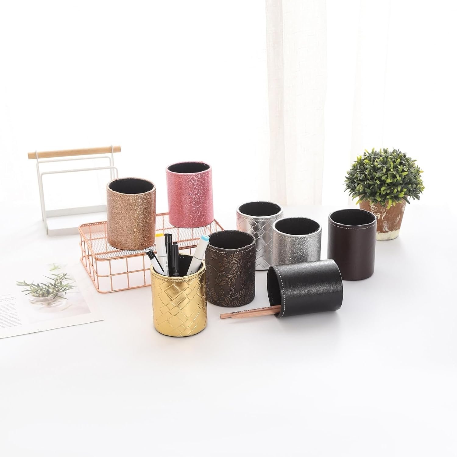PU Leather Pencil Cups for Desk for Cosmetics Office Supplies