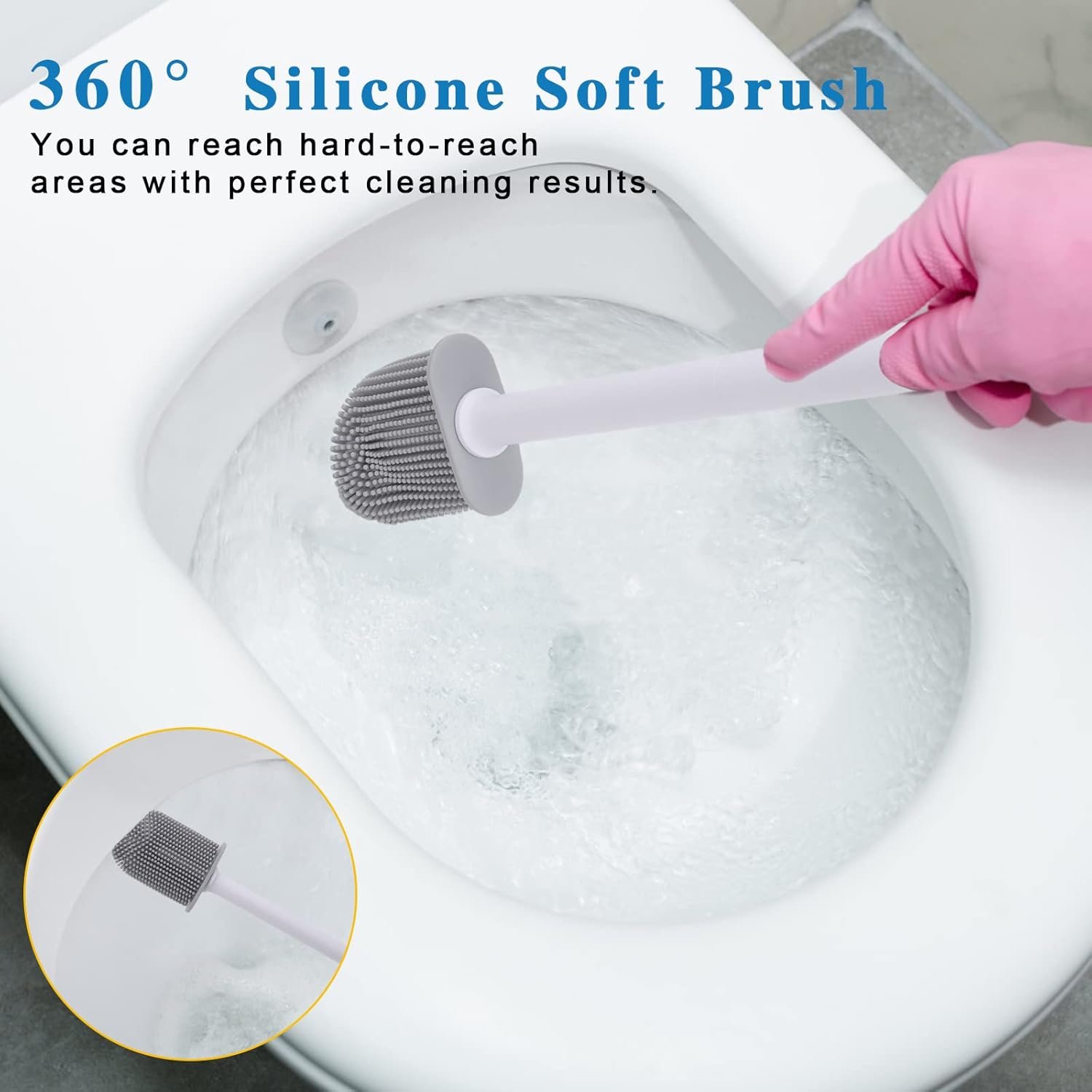 Silicone Toilet Brush and Holder Bendable Efficient Cleaning - 图片 4