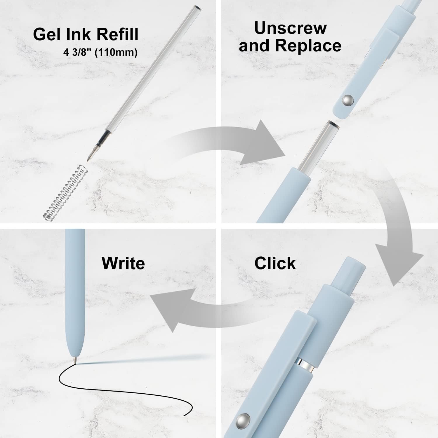 12 Pack Cute Gel Pens, Retractable Quick Dry Gel Ink Pen, Fine Point 0.5mm Black Ink Rolling Ball Gel Pens - 图片 2