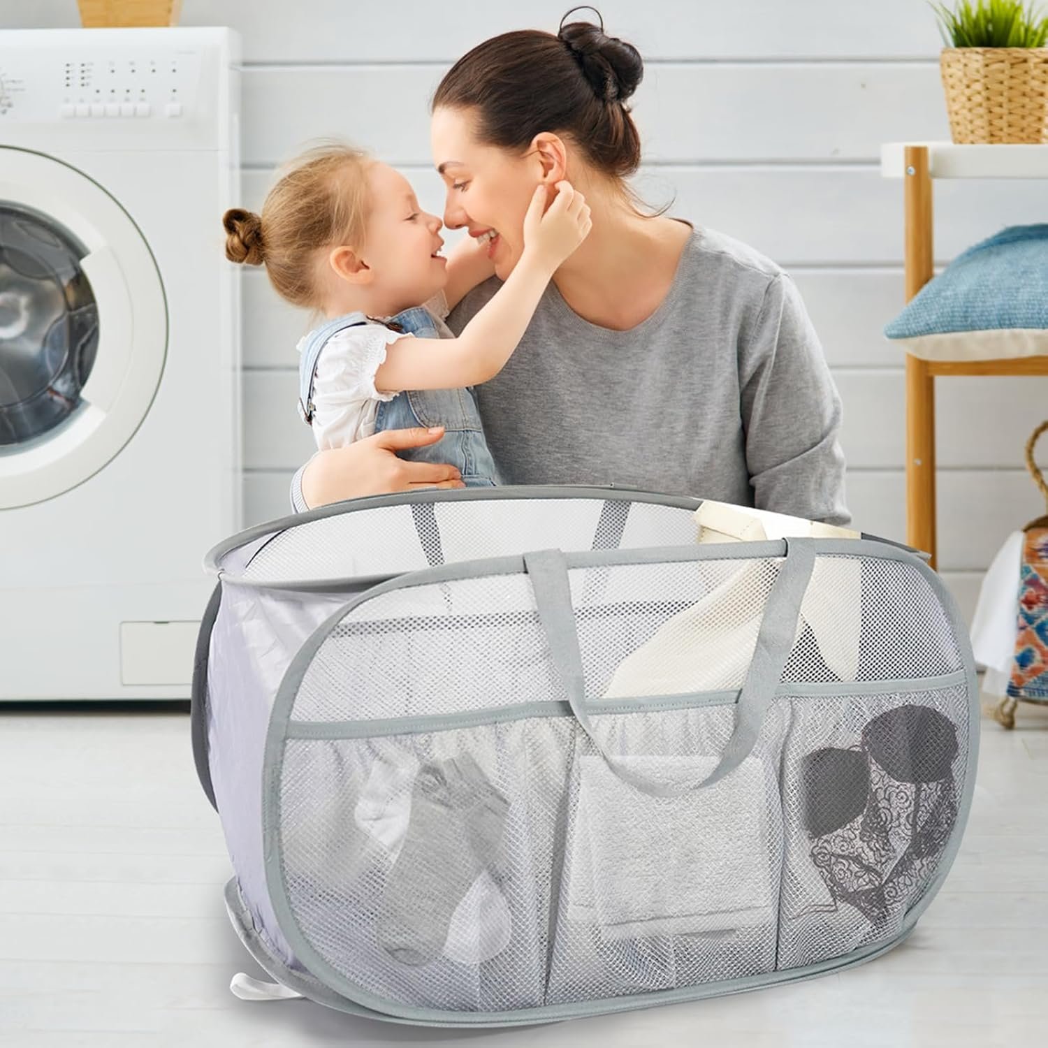 Foldable Laundry Basket Mesh Light Weight, Easy to Carry Clothes Hampers for Laundry, Dorm, Toys - 图片 3