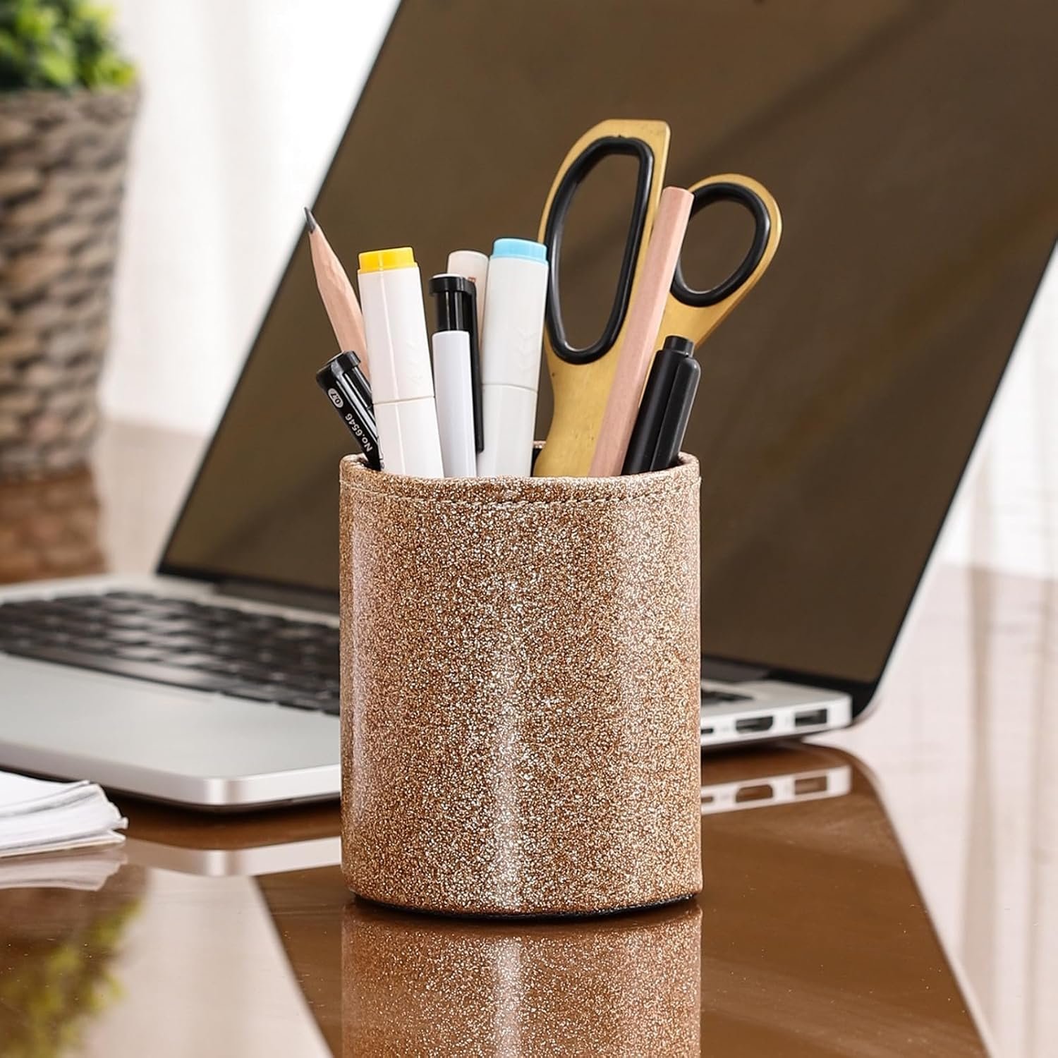 PU Leather Pencil Cups for Desk for Cosmetics Office Supplies - 图片 2