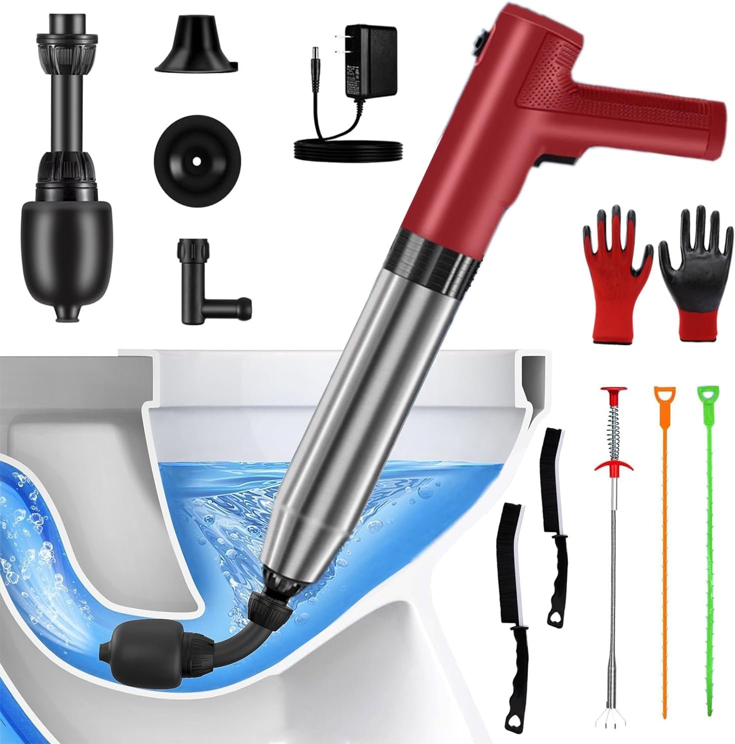 Electric Toilet Plungers For Bathroom Heavy Duty Drain Clog Remover Air Plunger High Pressure Toilet Unclogger Unclog Toilet Drain Unclogger Tool