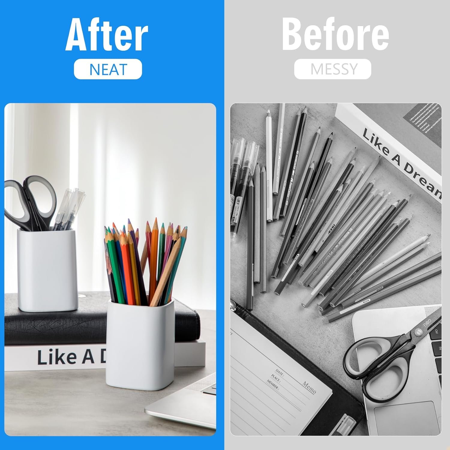 2 Pack Pencil Holder for Desk ,Ceramic Pencil Cup Desk Organizer, Makeup Brush Holder Cute, Stationery Accessories for Office - 图片 3