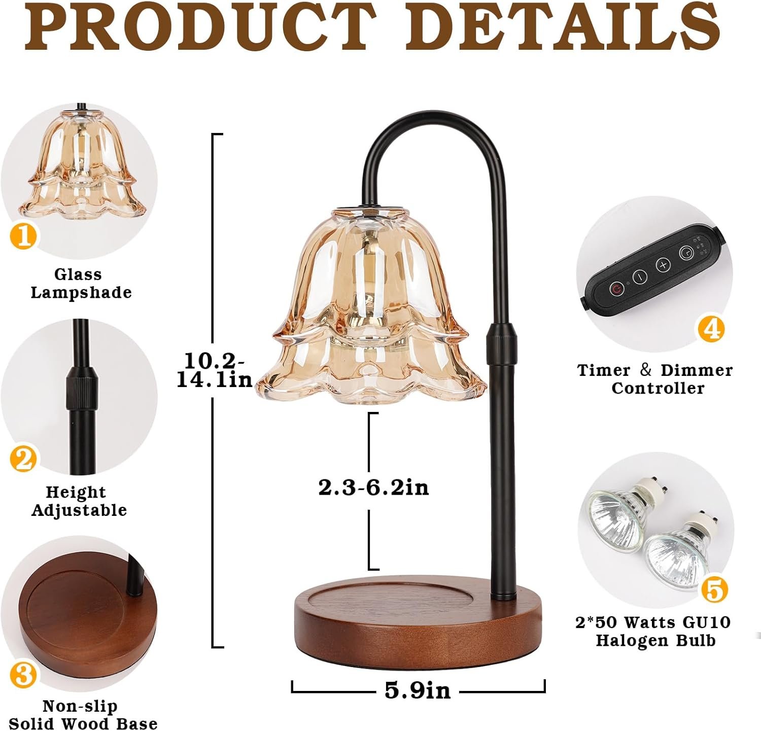 Adjustable Height Birthday Gifts for Women Mom, Flower Candle Lamp Warmer, Wax Warmer with 2 Bulbs, House Warming New House Decorations - 图片 4