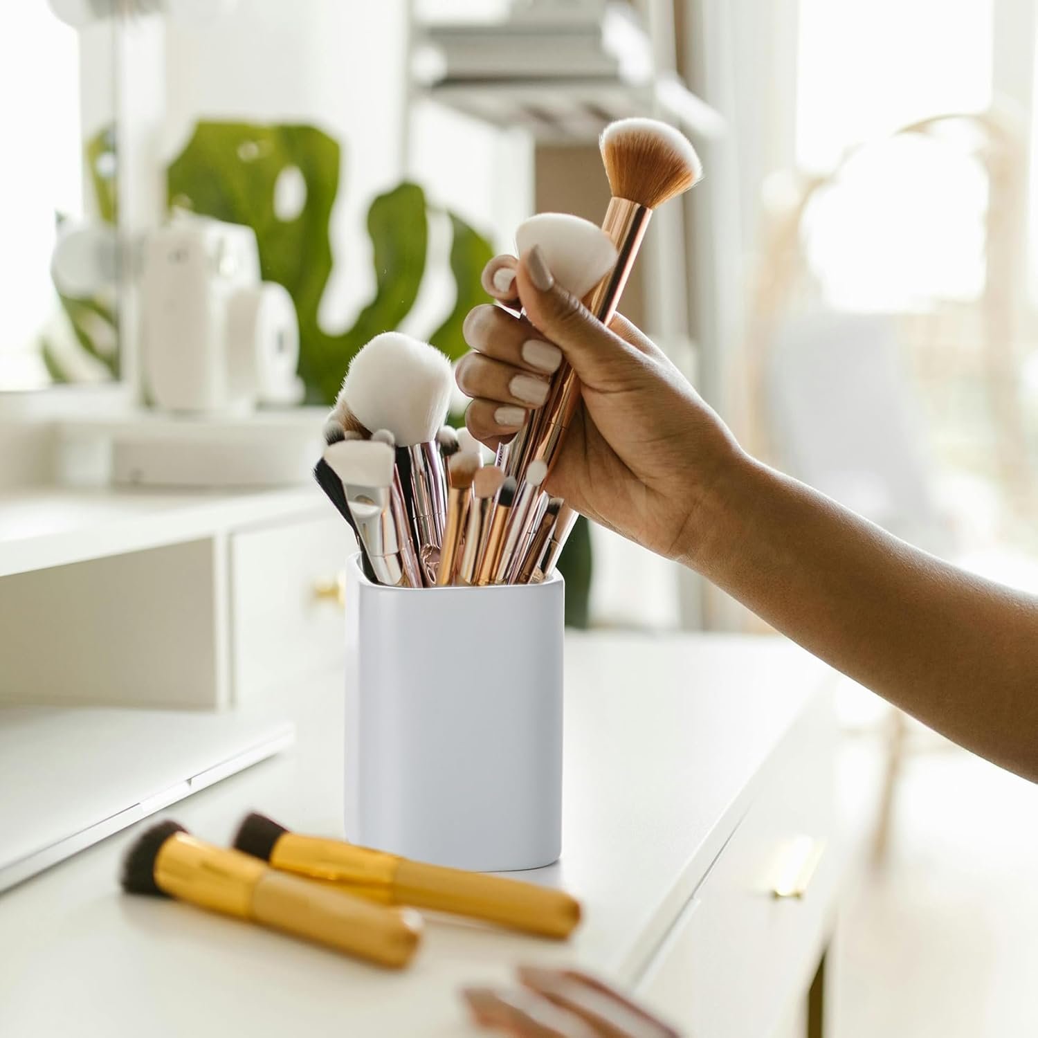 2 Pack Pencil Holder for Desk ,Ceramic Pencil Cup Desk Organizer, Makeup Brush Holder Cute, Stationery Accessories for Office - 图片 2