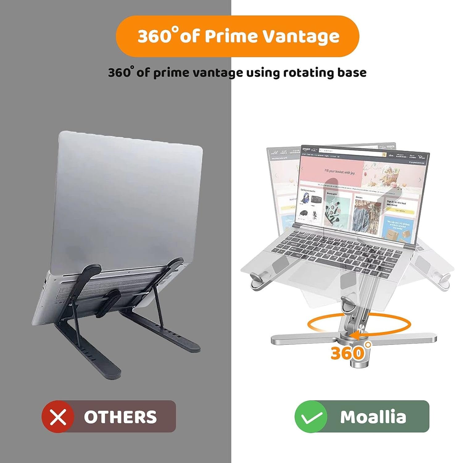 Laptop Stand with 360 Rotating Base, Computer Notebook Laptop Riser Metal Holder for Desk Collaborative Work - 图片 3