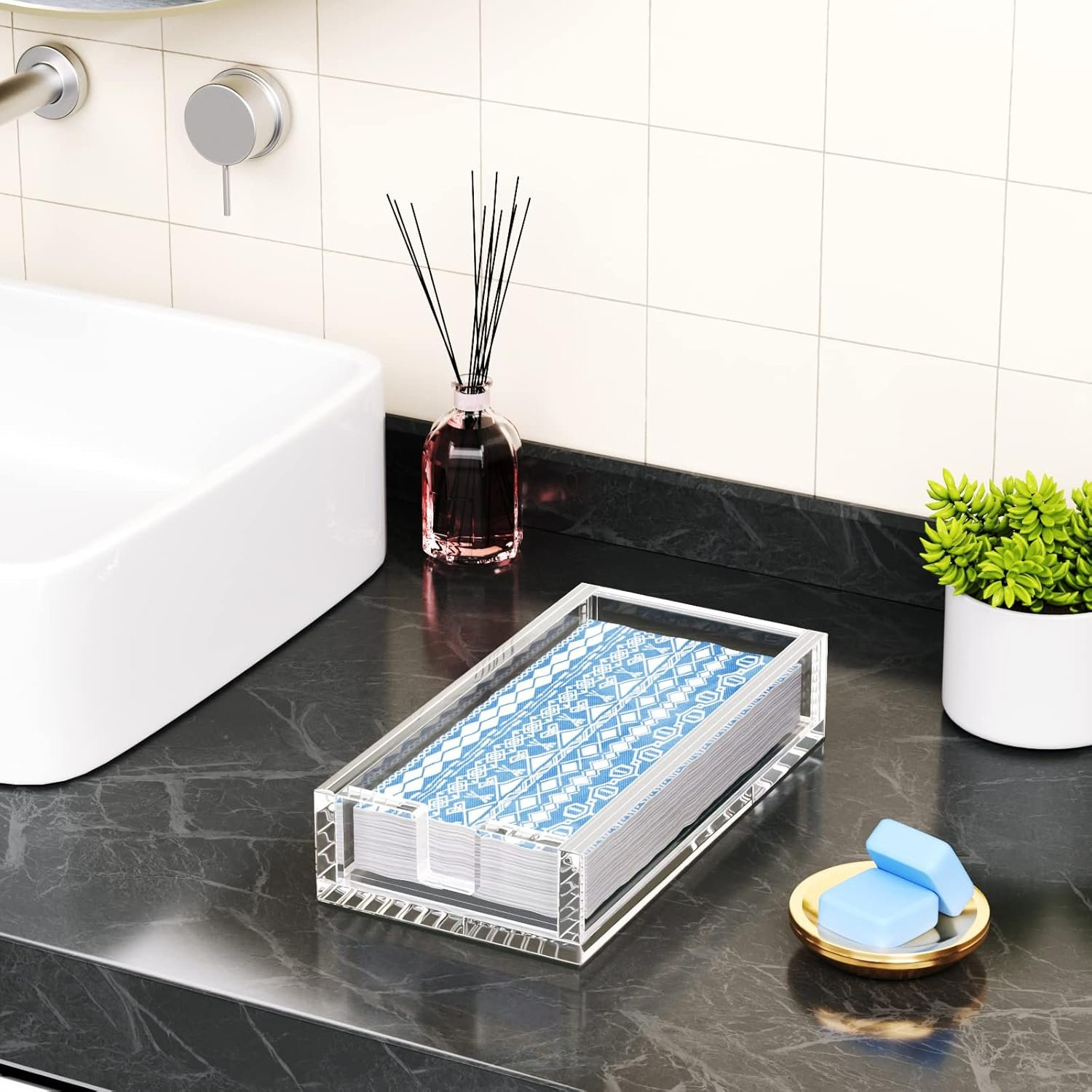 Acrylic Guest Towel Holder, Bathroom Napkins Guest Disposable Holder, Hand Towel Tray for Kitchen, Parties, Weddings, Party, Hotel - 图片 2