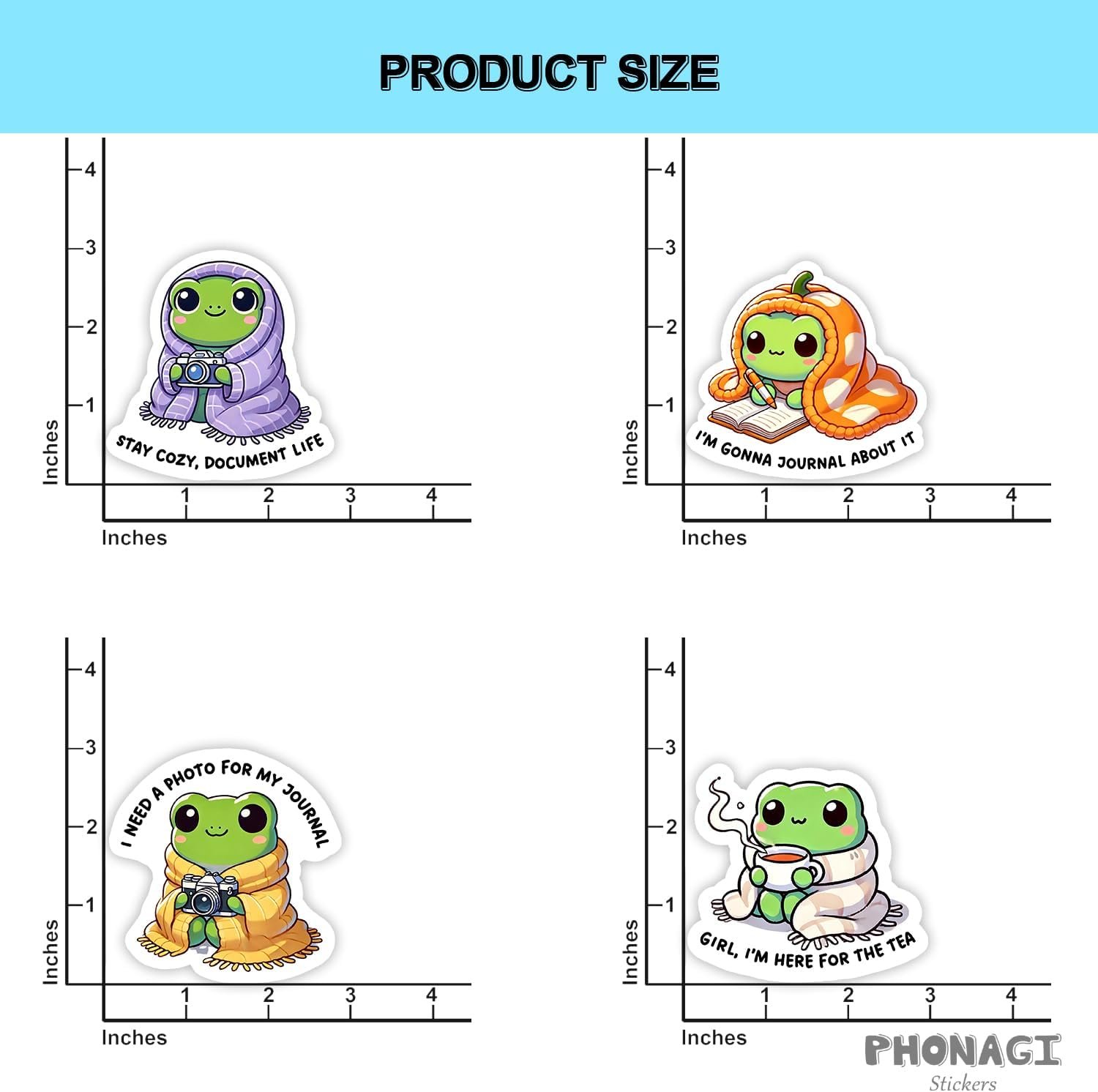 Waterproof 3" Aesthetic Frog Sticker Set for Laptop, Water Bottle, Scrapbook & Gift - 图片 3