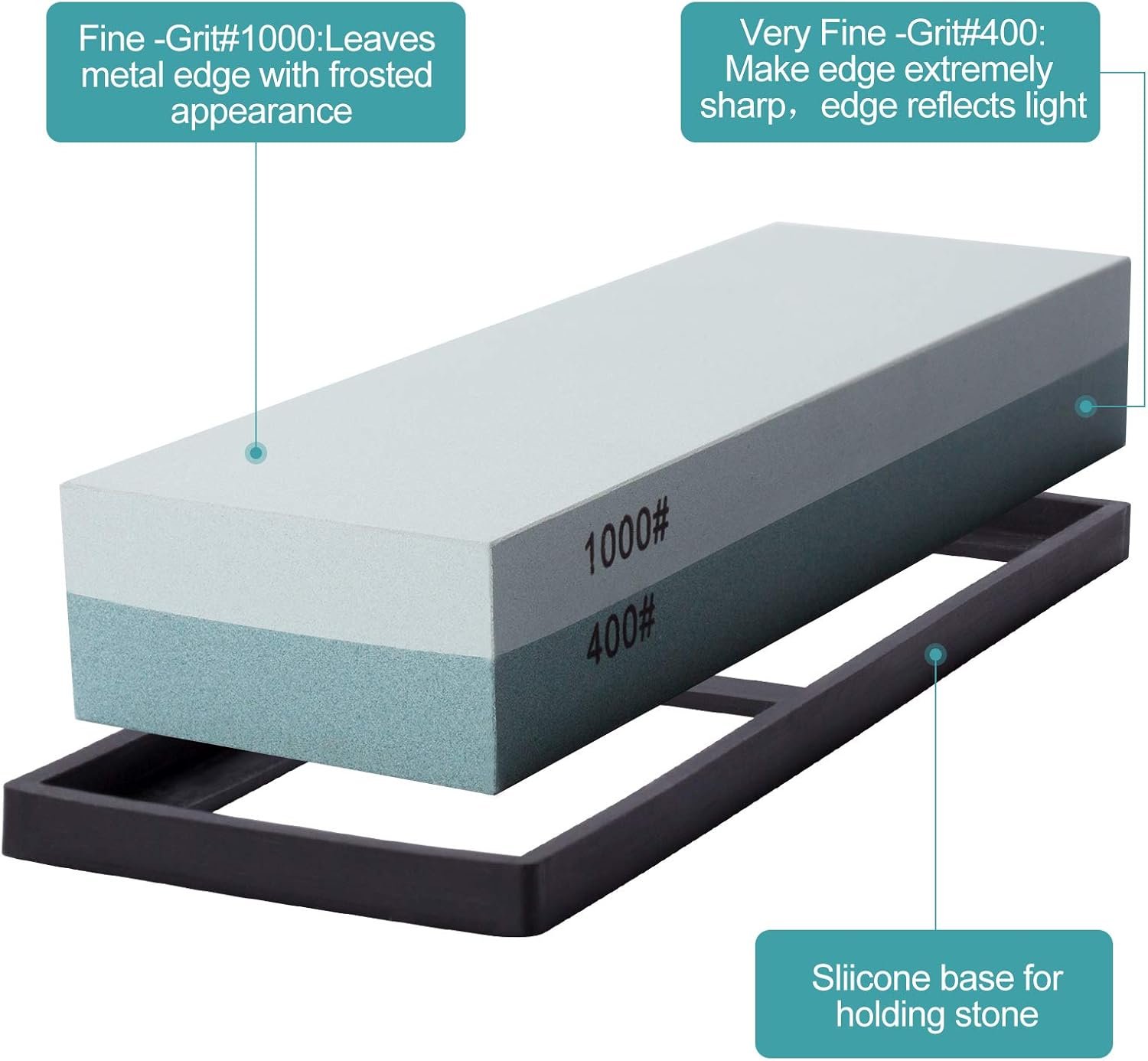 Whetstone Sharpening Stone with Non-Slip Rubber Base for Kitchen, Hunting, and Pocket Knives or Blades - 图片 3
