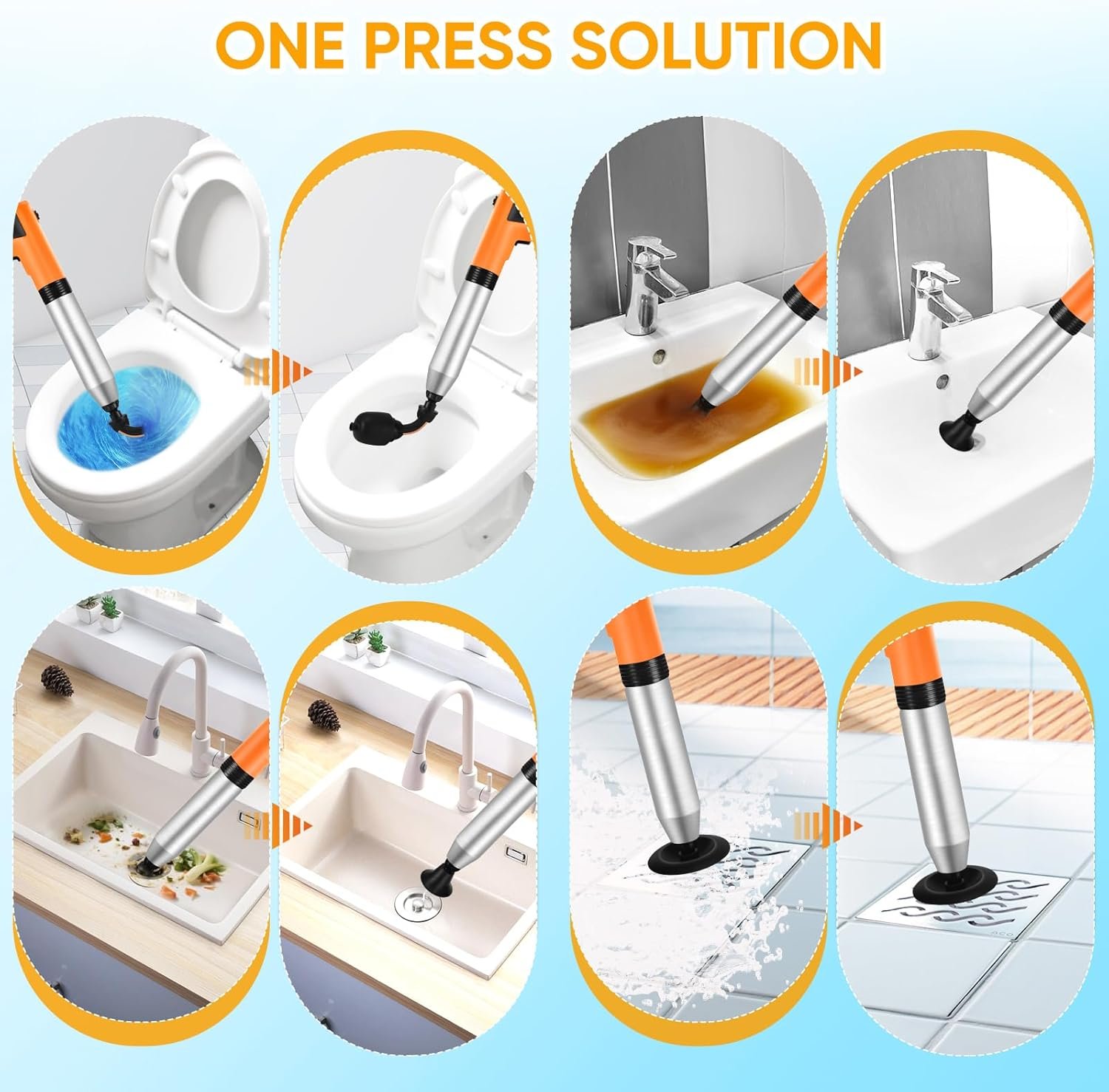Splash-Free Unclogger with Drain Snake Auger, Plungers for Bathroom Heavy Duty, Versatile Air Blaster Unclogger Kit - 图片 4