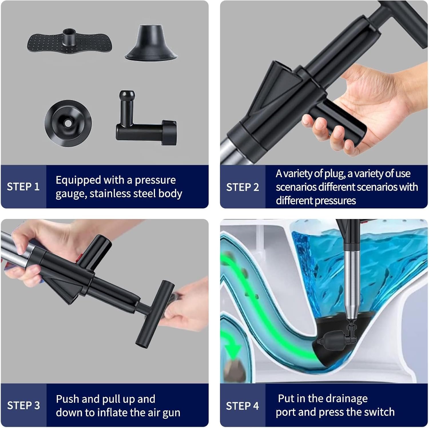 Toilet Plunger High Pressure Air Drain Blaster Gun Drain Clog Remover Tools Air Plunger Heavy Duty Drain Powerful Plungers for Toilet Unclog Toilet - 图片 3