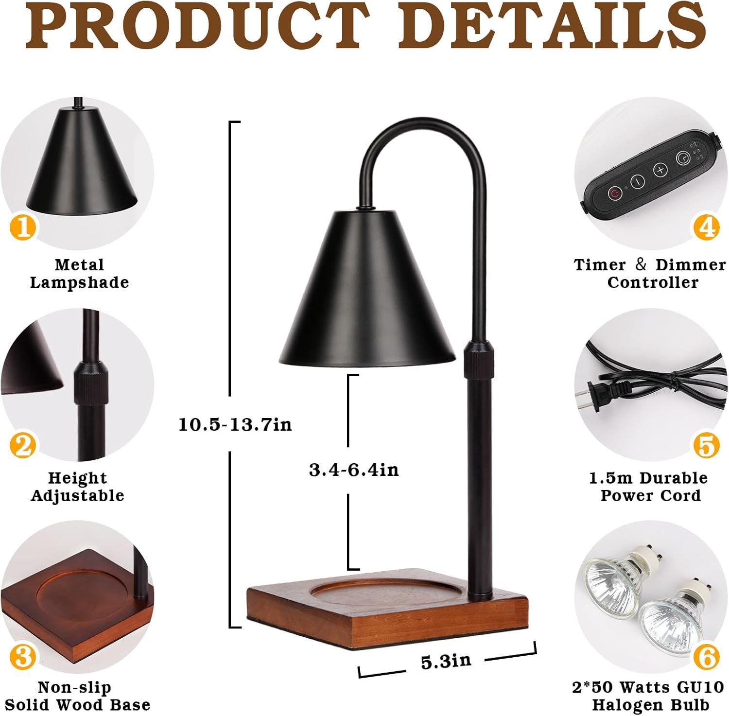 Modern Candle Warmer Lamp with Timer, Dimmable Candle Lamp Warmer, Men Women Christmas Birthday Gift, Black Candle Warmer, Adjustable Candle Light Warmer