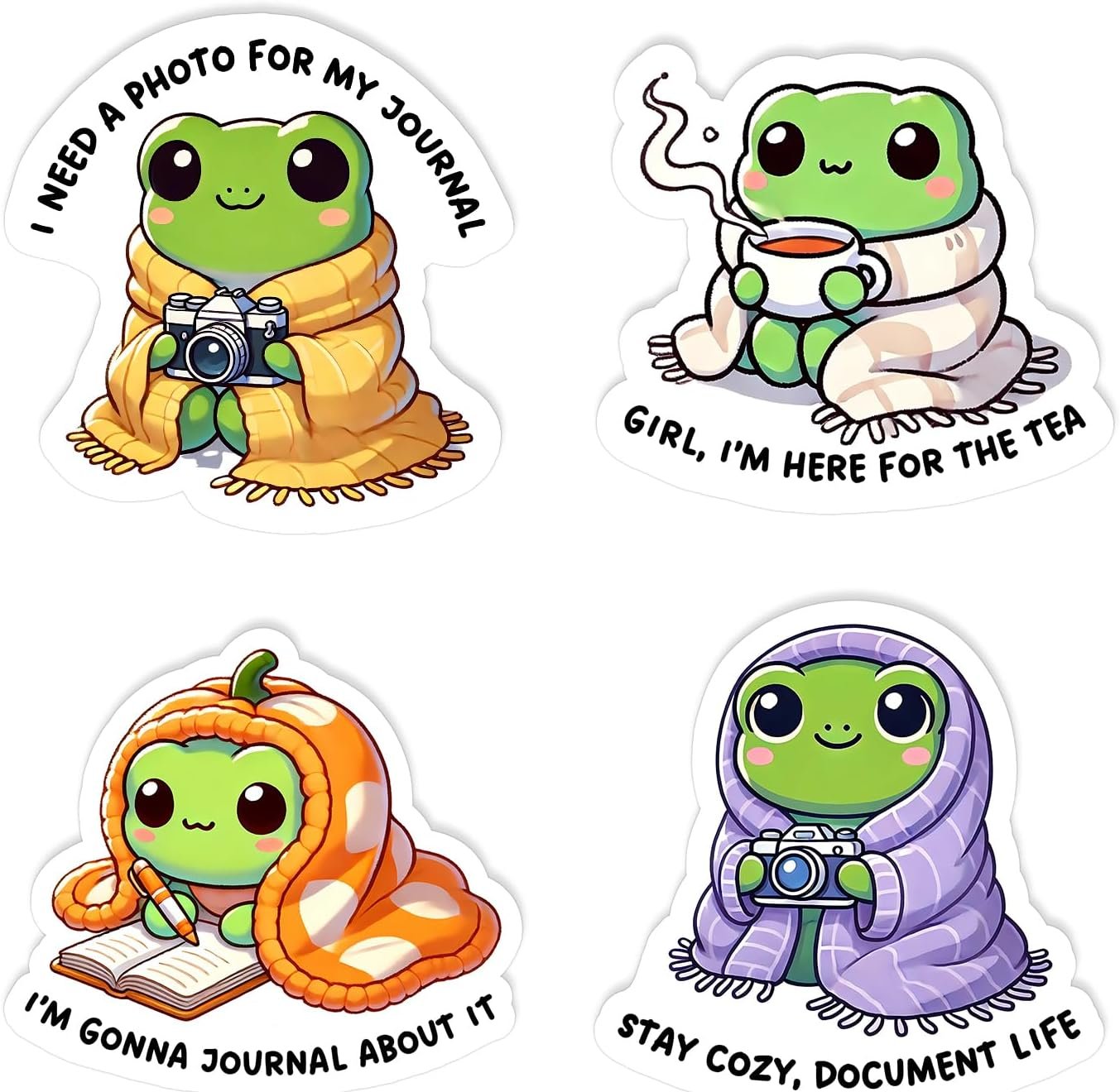 Waterproof 3" Aesthetic Frog Sticker Set for Laptop, Water Bottle, Scrapbook & Gift
