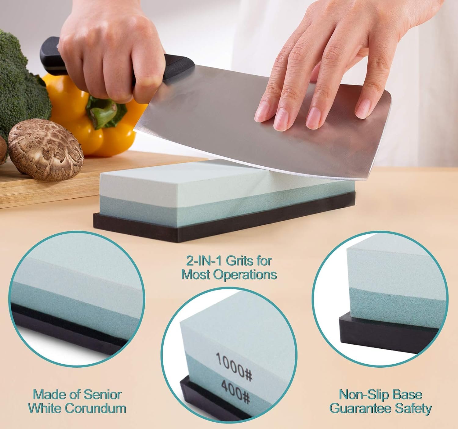 Whetstone Sharpening Stone with Non-Slip Rubber Base for Kitchen, Hunting, and Pocket Knives or Blades - 图片 4