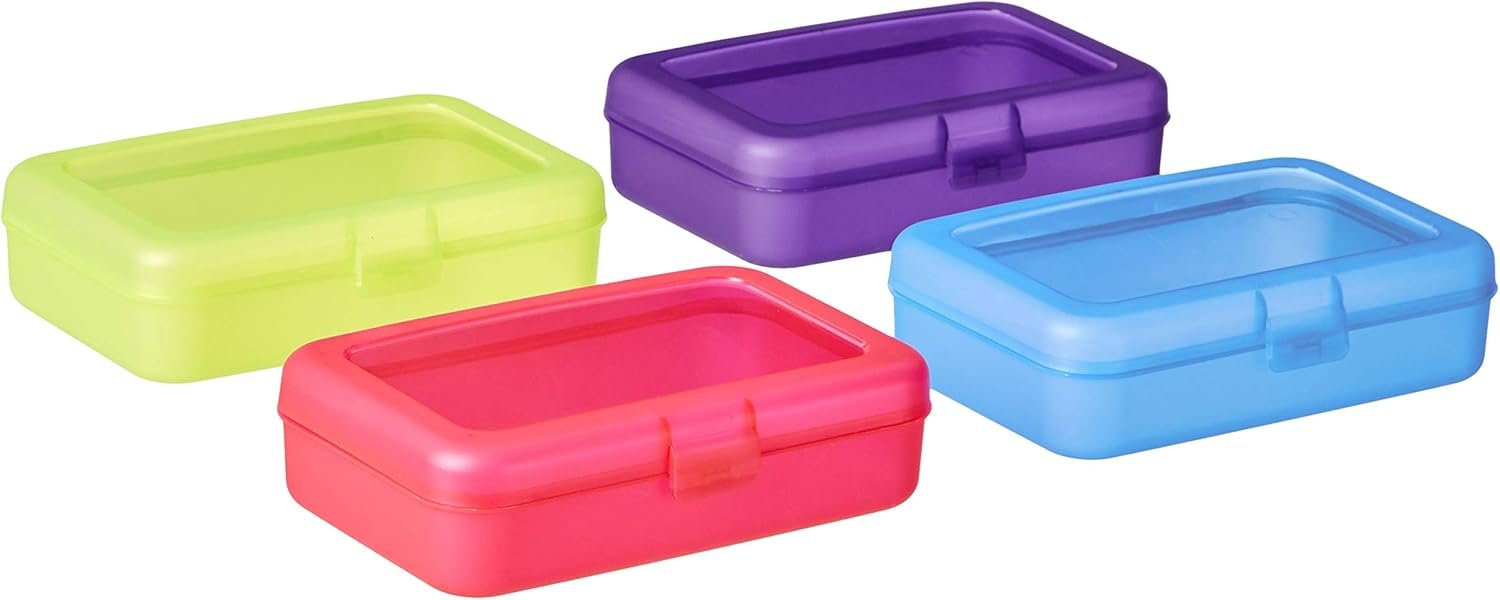 Basics 4-Pack Large Pencil Cases - Durable Plastic School Supply Pencil Box - Multi-Color Student Organization Cases for Office - 图片 3