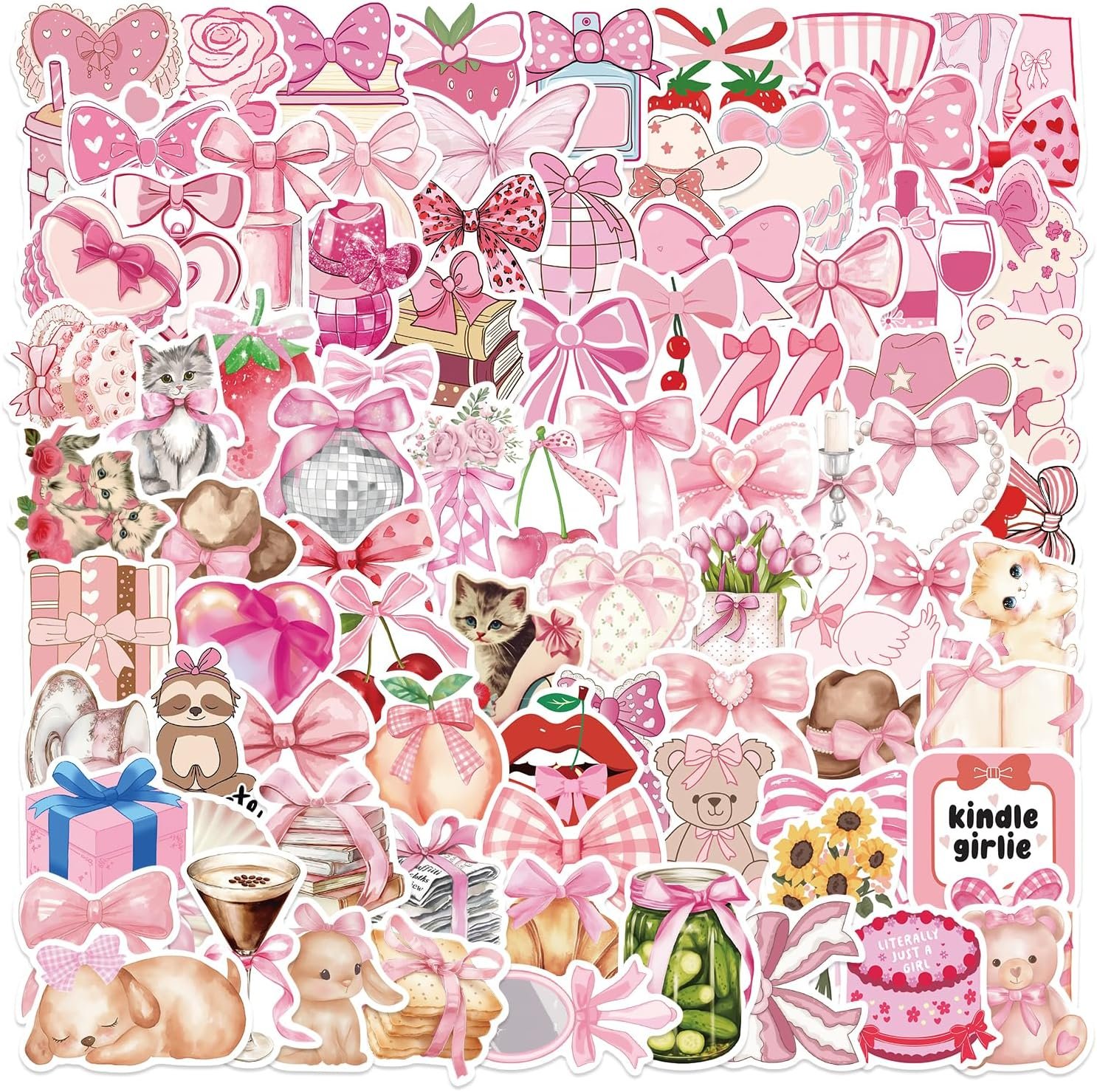 100PCS Coquette Stickers Pink Aesthetic Stickers Pack Cute Bow Tie Stickers for Girls Pink Sticker for Laptop Vinyl Waterproof Sticker Aesthetic Decals - 图片 2