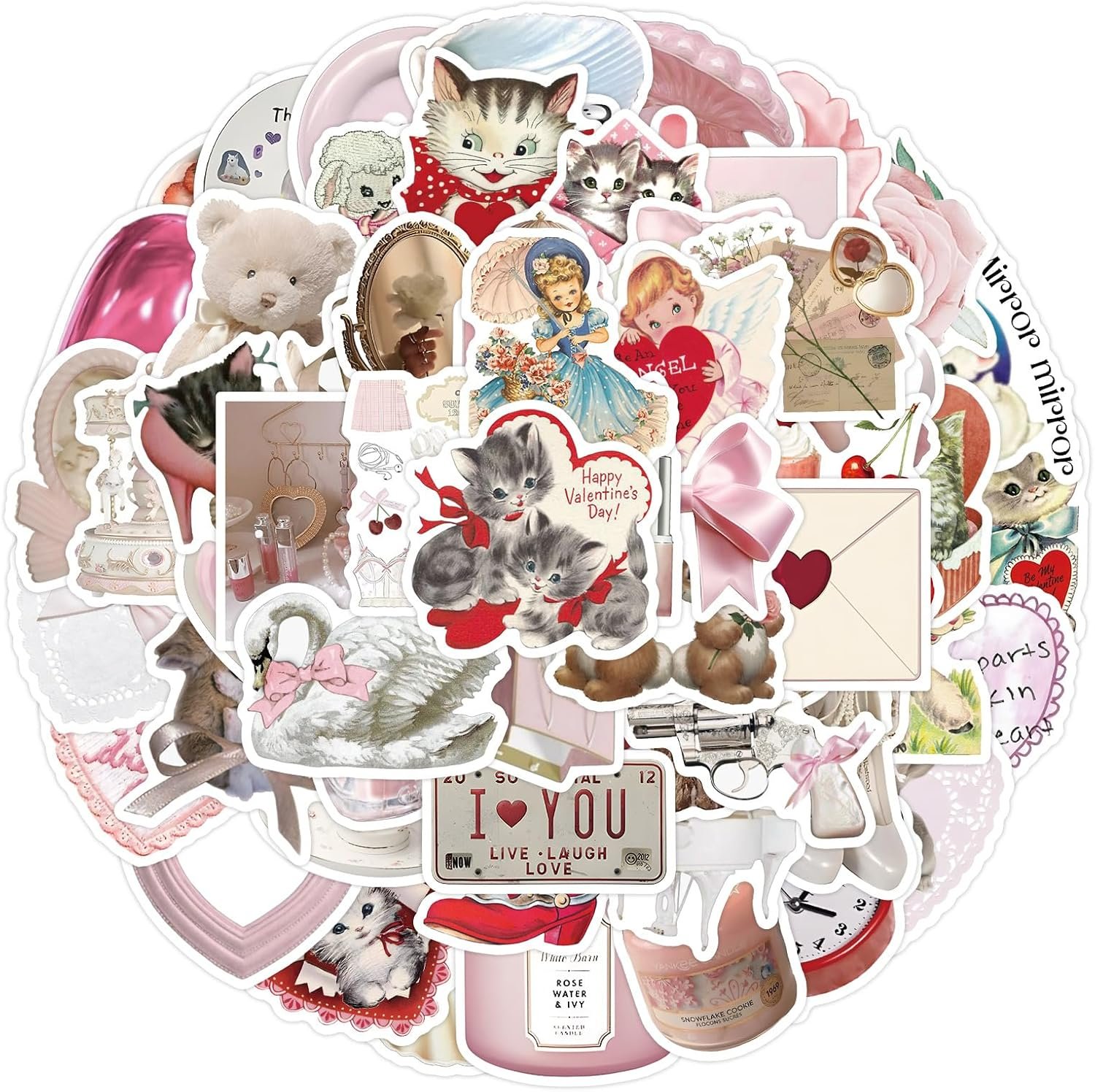 terproof Aesthetic Stickers, Pink Sticker Pack for Girls Water Bottles Laptop Computer Phone Guitar