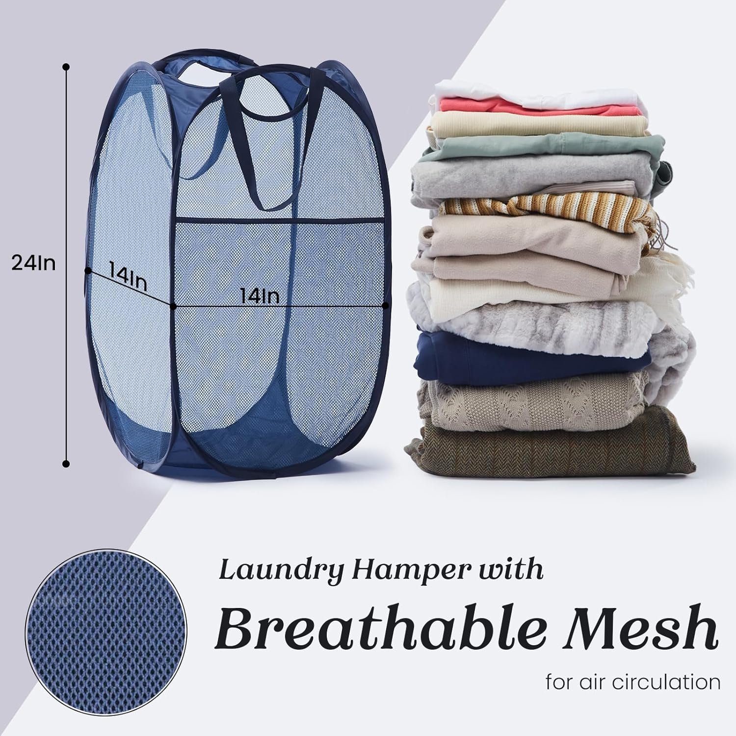 Hamper with Sturdy Handles and Side Pocket - Mesh Portable Foldable Dirty Clothes Hamper for Dorm - 图片 4