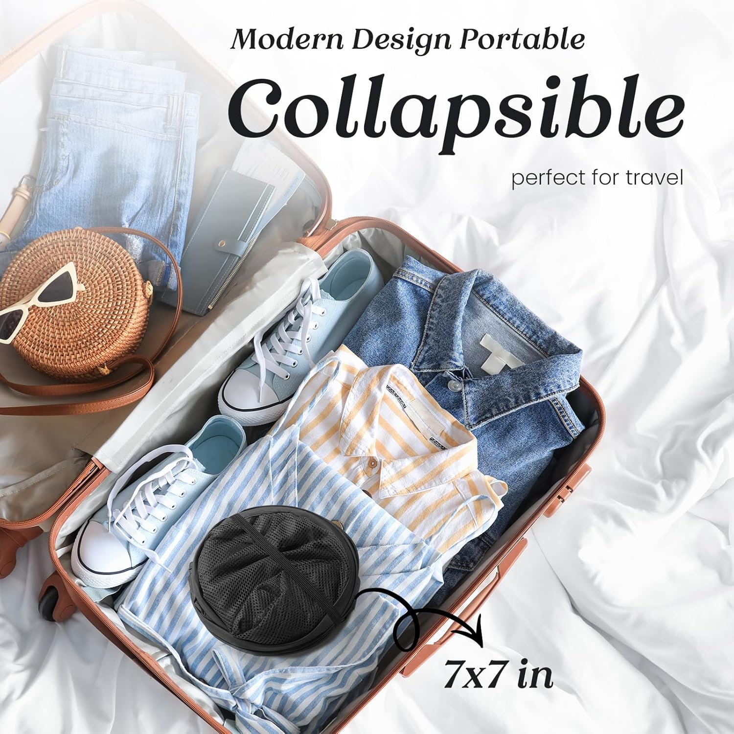 Hamper with Sturdy Handles and Side Pocket - Mesh Portable Foldable Dirty Clothes Hamper for Dorm - 图片 3