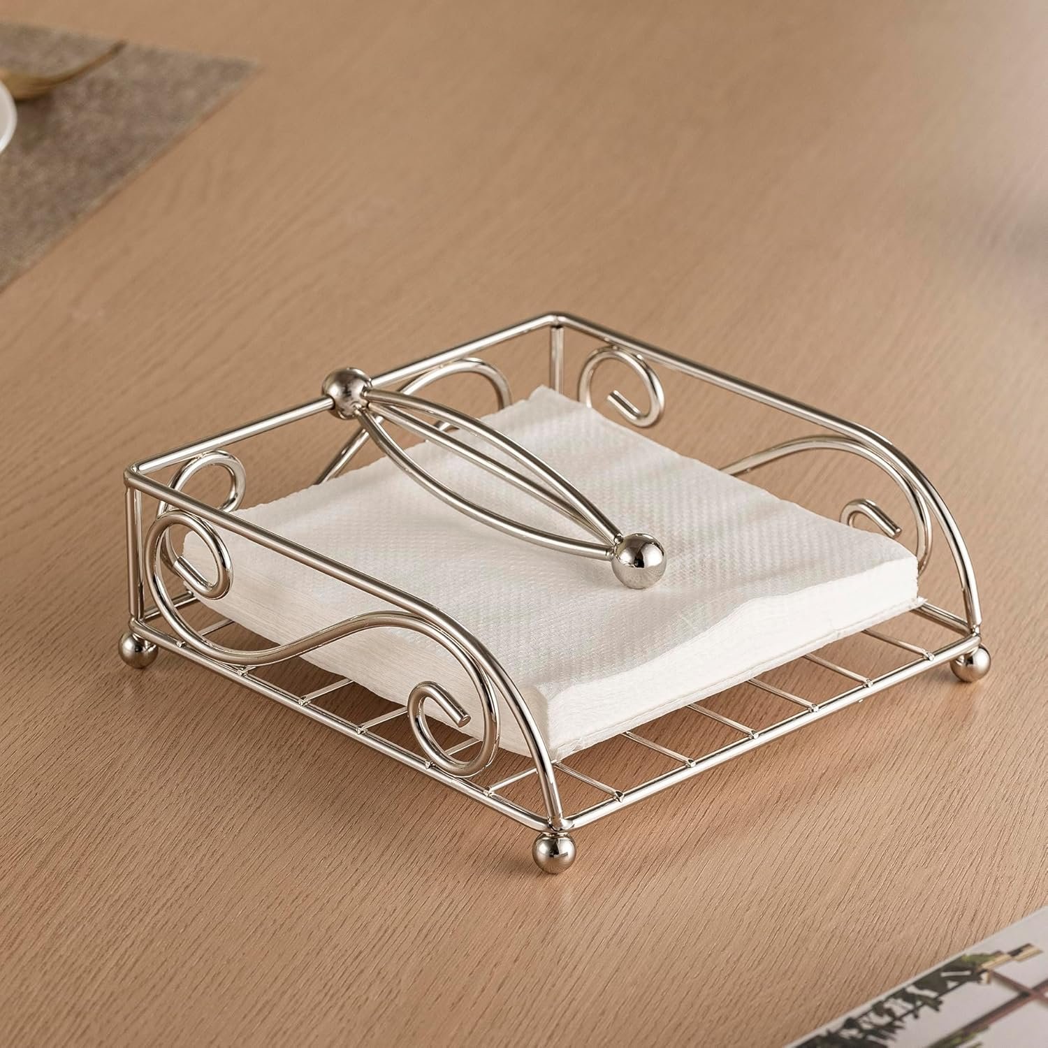 Napkin Holders for Table Metal Napkin Holder for Kitchen with Weight Arm Flat Napkin Dispenser Stainless Steel Lavish Home Hotel Decorative Holder Silver Chrome - 图片 5